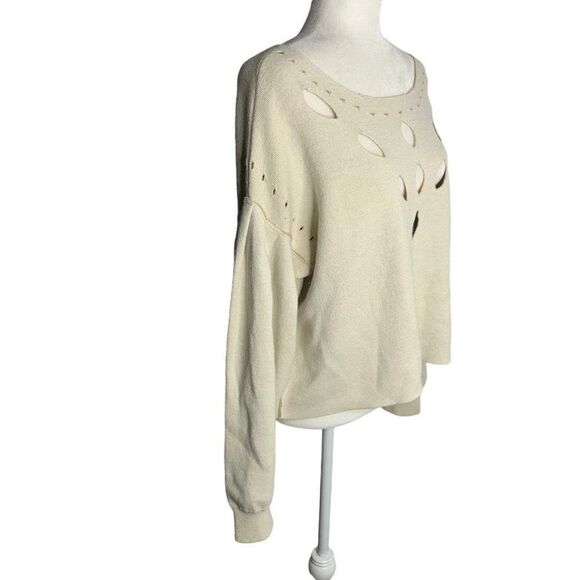 Wildfox Sample Cropped Sweater S Beige Distressed Exposed Seams Pleated Sleeves - Picture 6 of 7